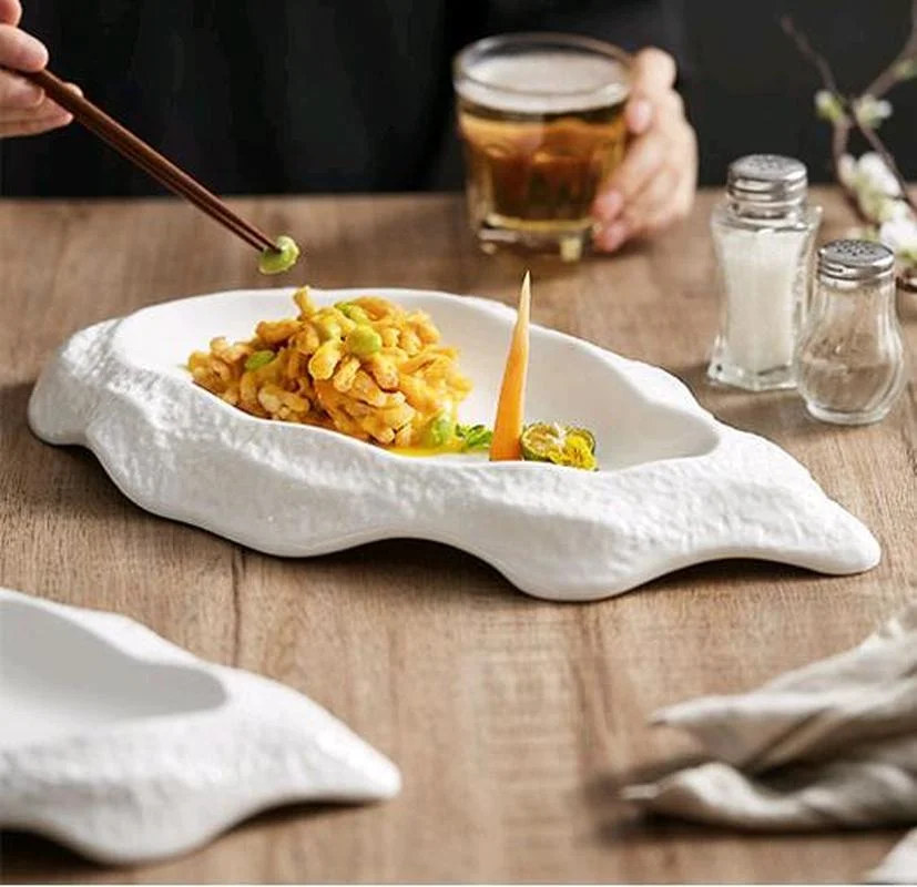Creative White Imitation Oyster Ceramic Pasta Plate Irregular Household Western Dinner Plate Tableware Kitchen Decoration Plate