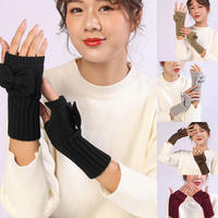Winter Cute Bow Half Finger Gloves Women Short Stretchy Fingerless Mitten Youth Student Fashion Warm Knitting Gloves Female