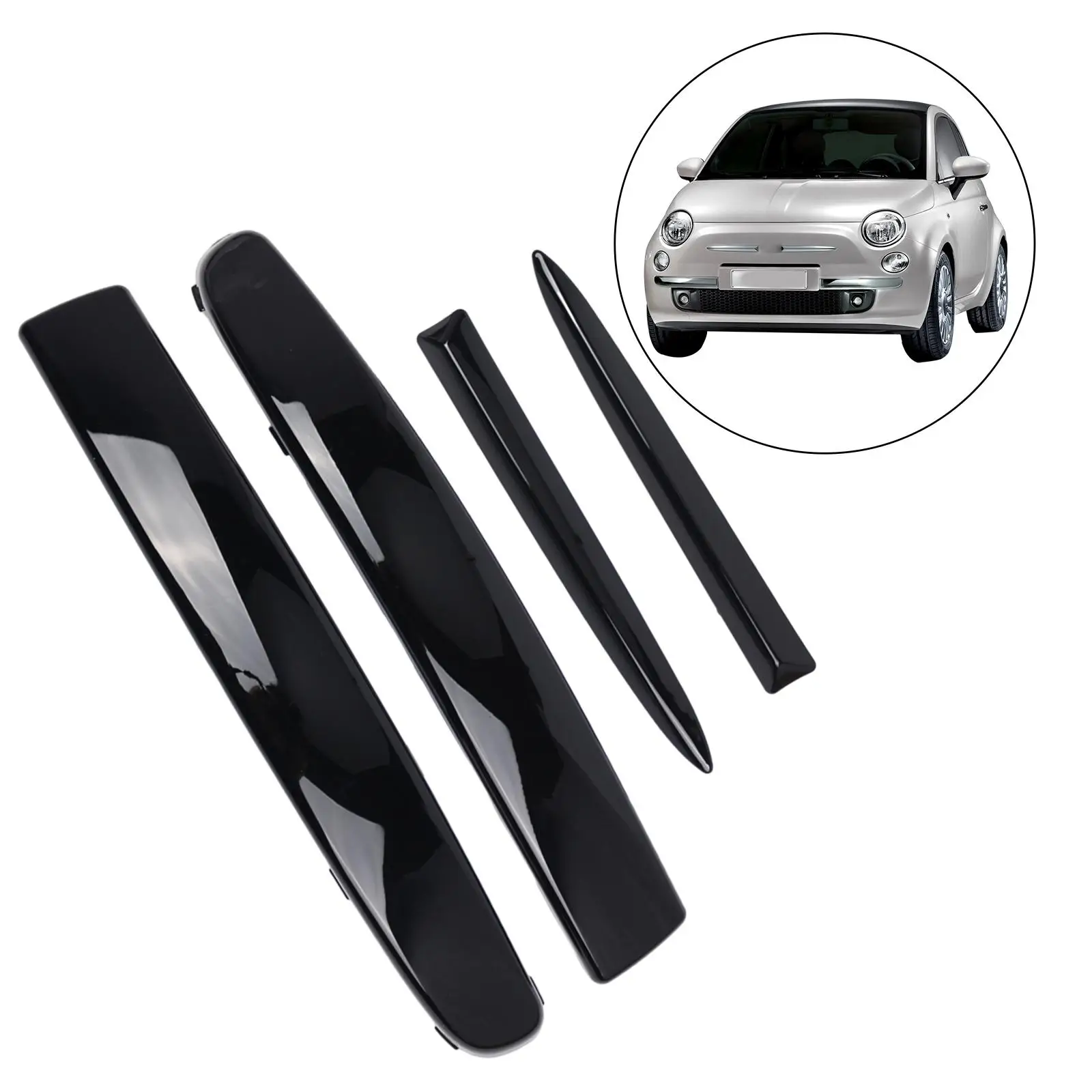 

4x Front Bumper Upper Grill Moulding Trim Black for Fiat 2007-2015 500