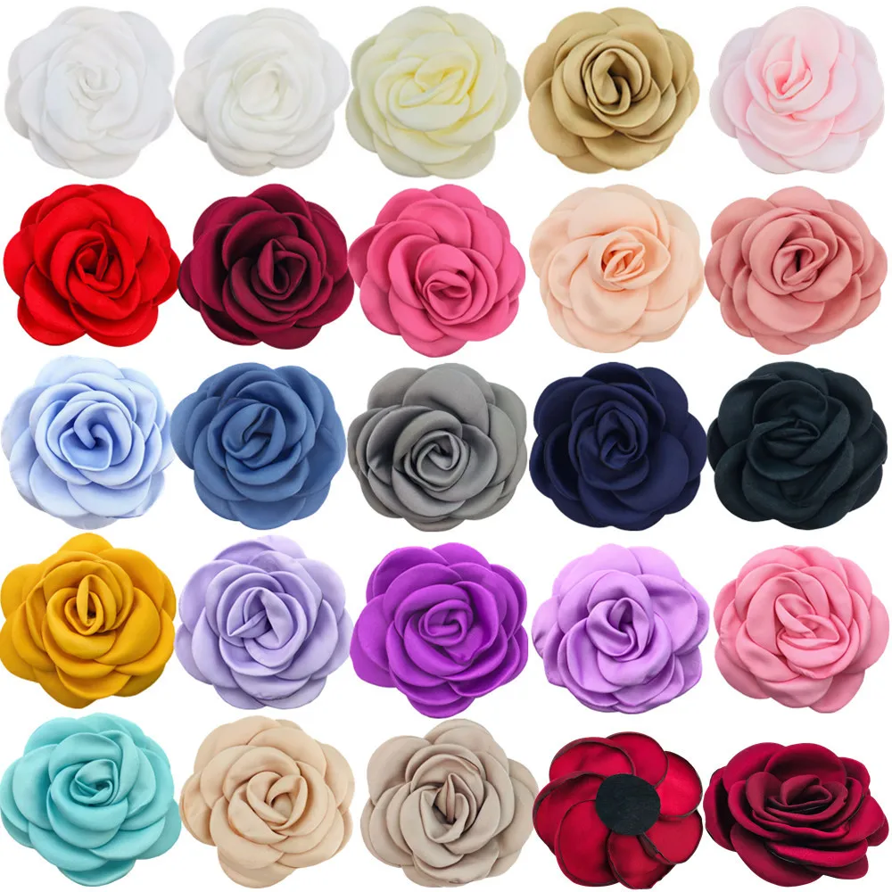 

300pcs 9cm Hot Selling Burnt Edge Camellia Internet Celebrity Same Head Flower Handmade Satin Baked Edge Rose Flower Spot Wholes
