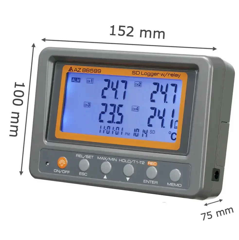 AZ88599 4 Channel K Thermocouple & Thermistor Thermal Thermometer Recorder Temperature Data Logger with Relay