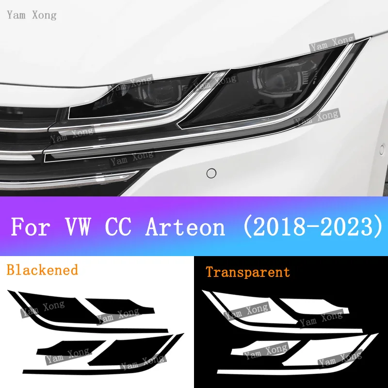 

For Volkswagen VW CC Arteon 2018-2023 Headlamp Black TPU Sticker Car Headlight Protective Film Transparent Anti-Scratch Film