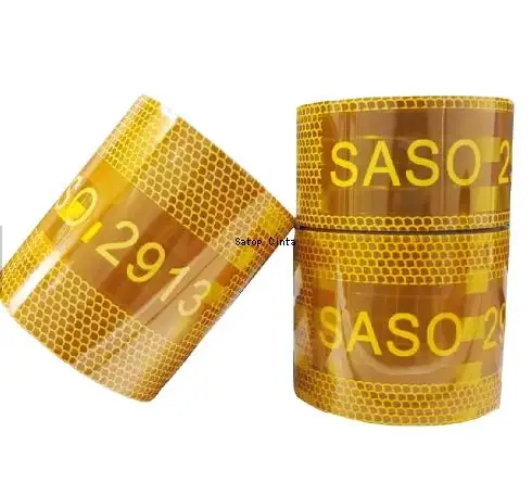 10cm*10m SASO 2913 Yellow Self-Adhesive Reflective Strip Sticker Reflector Waterproof Warning Truck Tape For Saudi Arabia Market