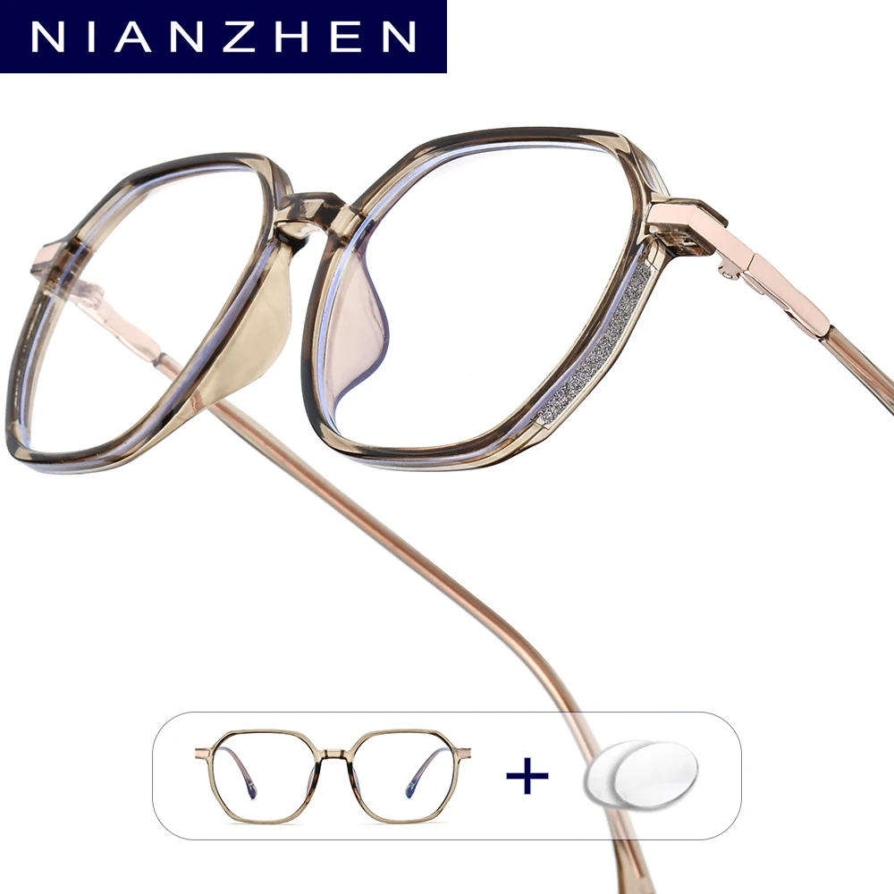 NIANZHEN Myopia Prescription Glasses Photochromic Progressive Optical Lens Eyewear Men Polygon Eyeglasses TR90 Alloy Frame 3098