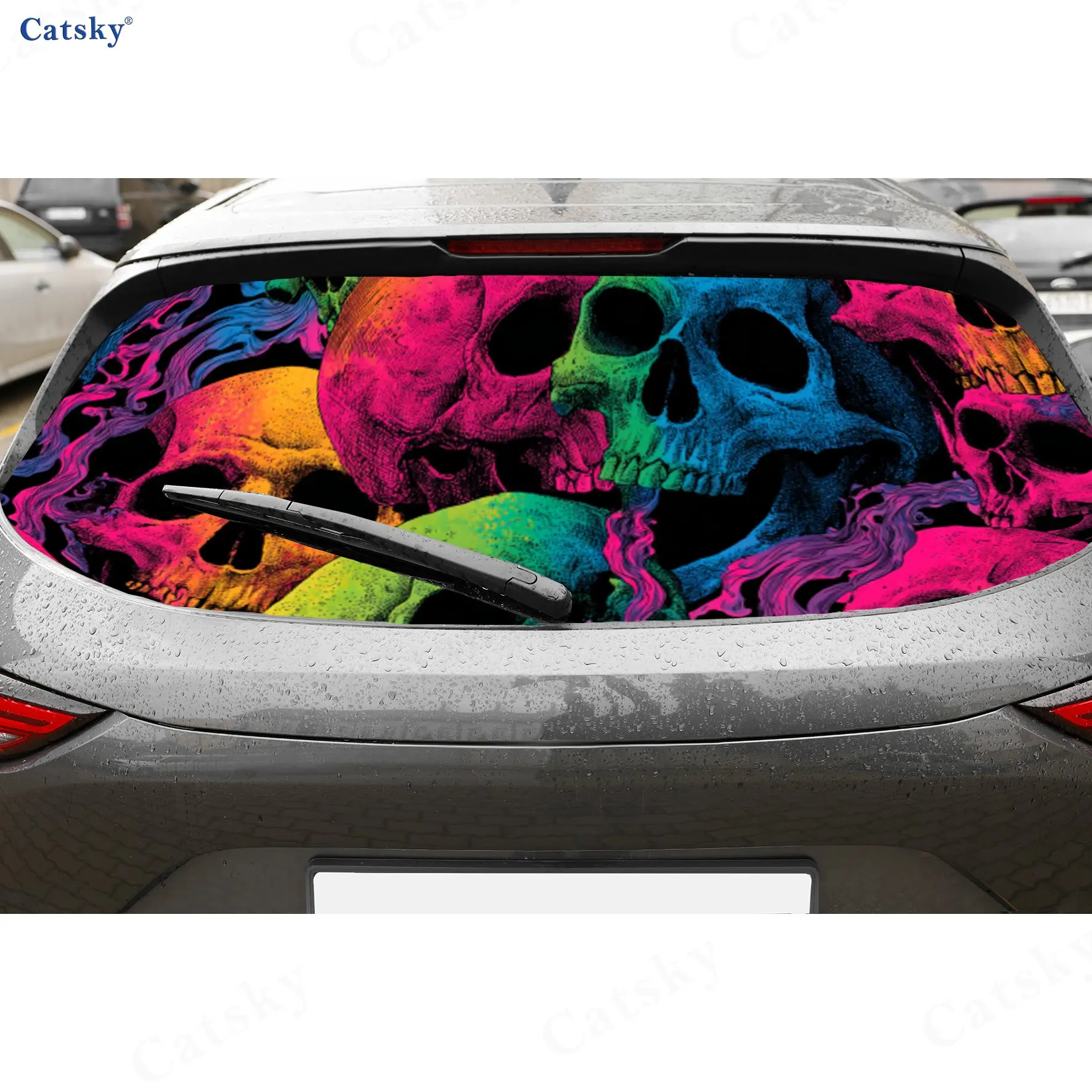 

Neon Smoke Skull Mystic Thrill PVC Perforated Car Vinyl Wraps, Durable Car Rear Windshield Sticker, Waterproof Car Rear Window D