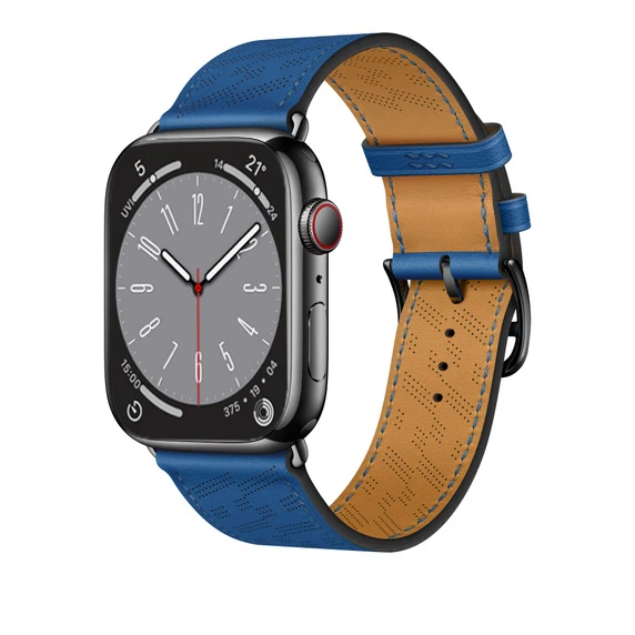 Logo Leather Strap for Apple Watch Series 10 9 8 7 Breathable Band 46mm 44mm 45mm 41mm 40mm 42mm Bracelet for IWatch Ultra2 49mm