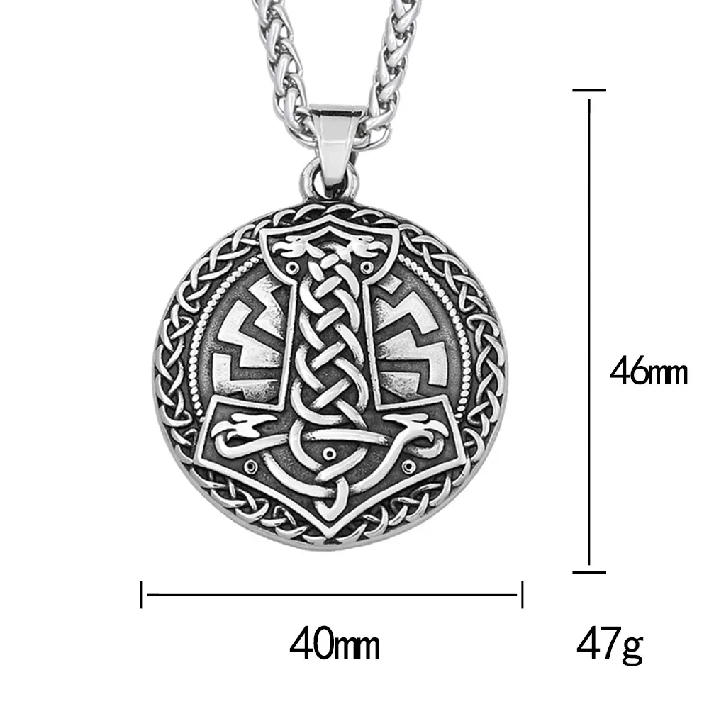 Nordic Viking Thor Hammer Halskette Edelstahl Odin Crow Anhänger Für Männer Frauen Einzigartige Amulett Schmuck Geschenk Dropshipping – Detail 1
