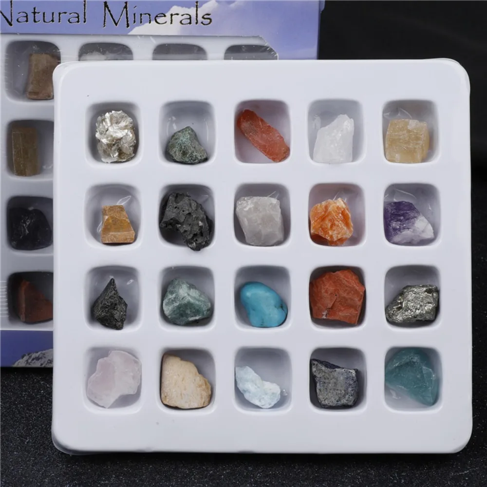 20Pcs Natural Raw Stone Quartz Mineral Box Crystal Specimen Collection Teaching Tools Children's Gift Bookshelf Home Decoration
