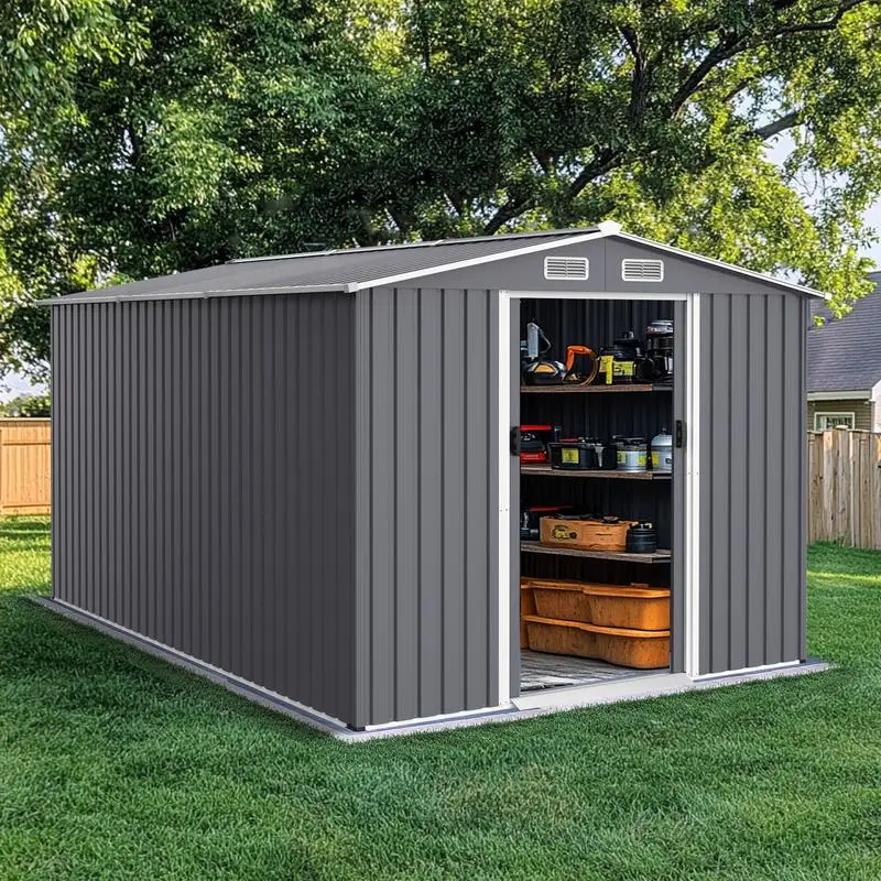 

Large Outdoor Metal Storage Shed 8x12 FT, Heavy-Duty Tool Shed with Sliding Doors & Air Vent for Backyard, Patio, Lawn - Ideal