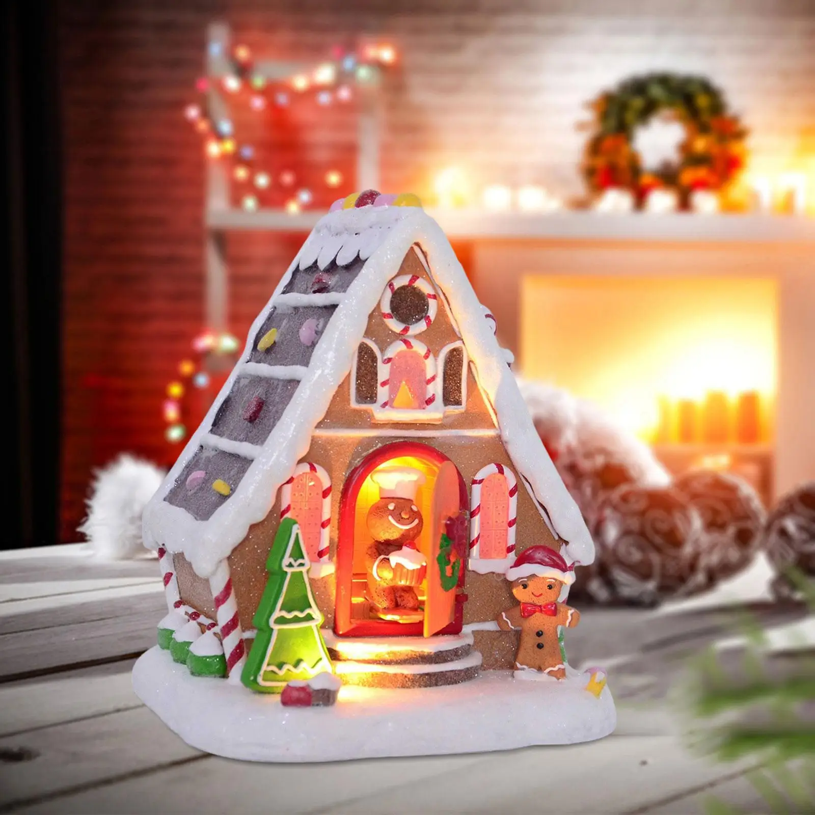 

Gingerbread Village House Decorative Home Decor Figurine Xmas Decor with Light and Music for Party Indoor Desk Holiday Mantel