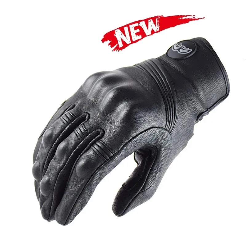 Retro Leather Motorcycle Gloves Waterproof&Breathable Moto Gloves Leather Motocross Riding Gloves Full Finger Black Summer