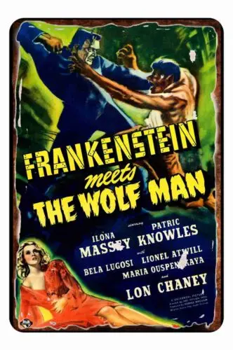 Frankenstein Meet wolfman  Movie Poster  All Metal Tin Sign  8 x 12