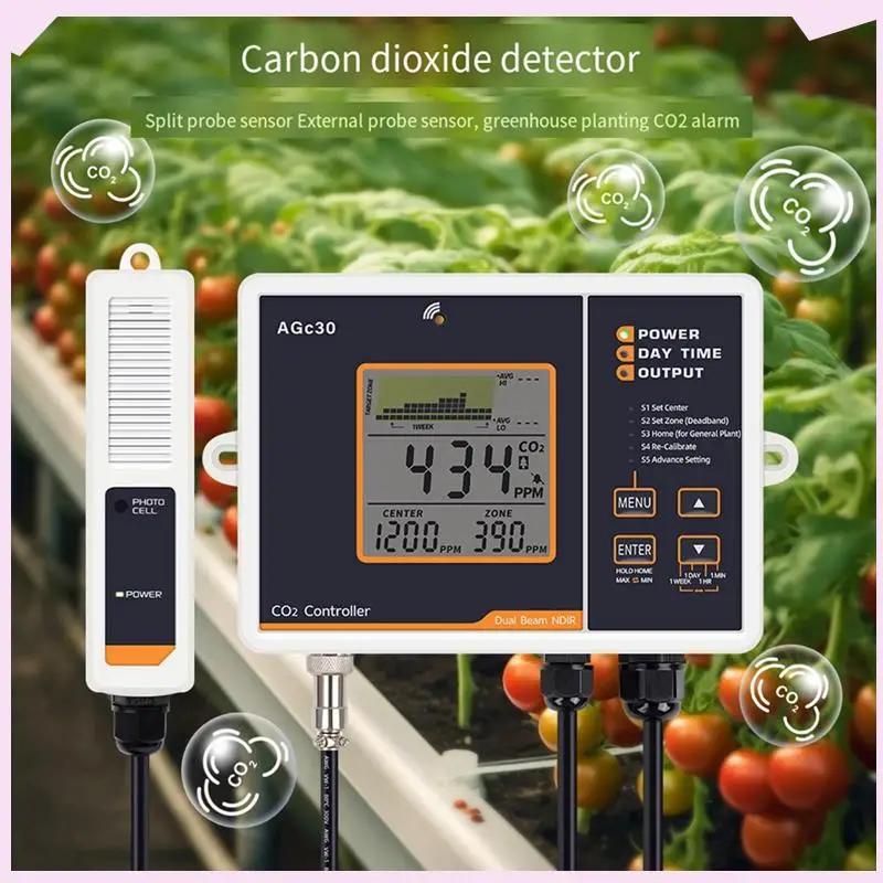 B24B Agc30 Smart CO2 Controller Dual Channel NDIR CO2 Sensor Day Night Carbon Dioxide Detector For Greenhouse US Plug