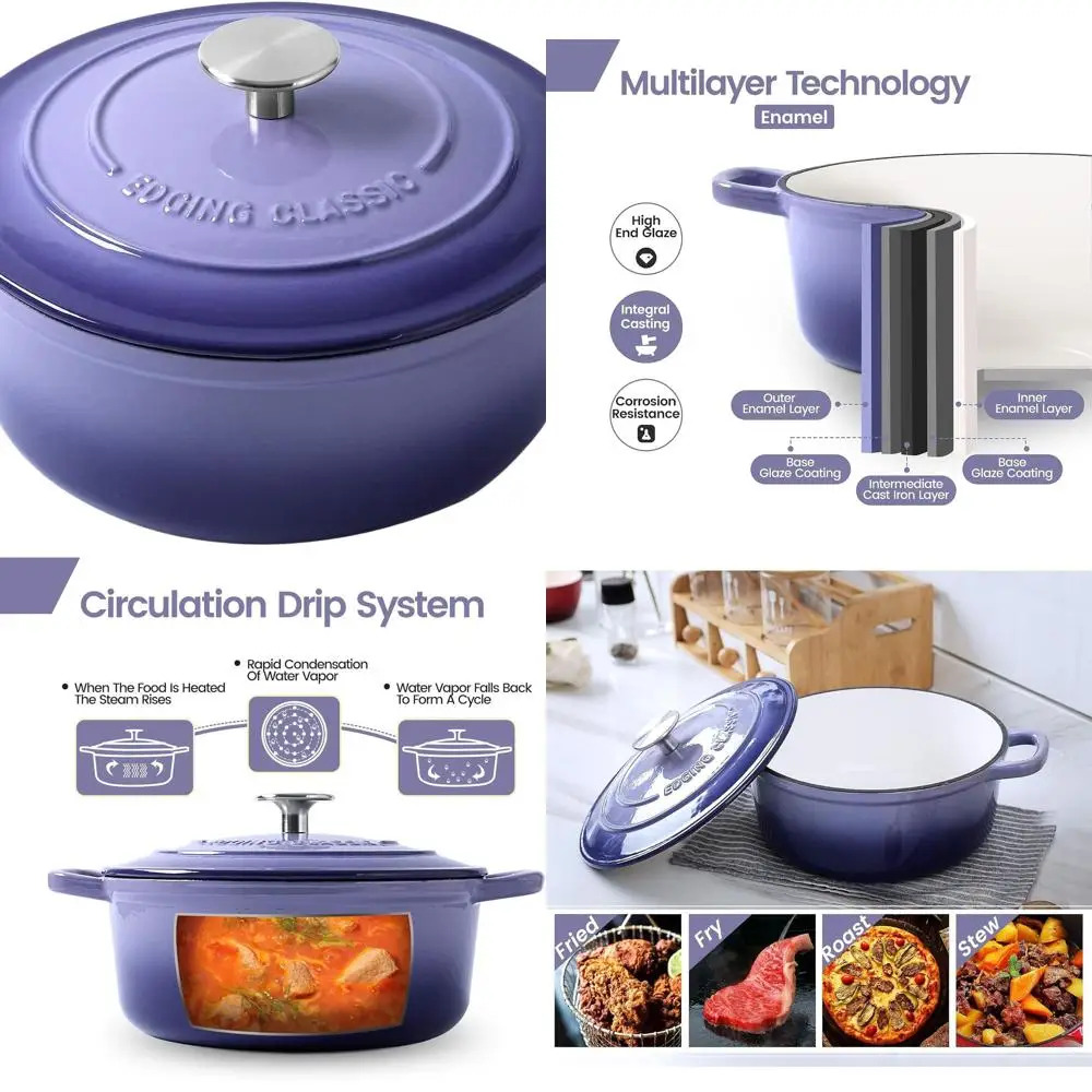 

5,5 литра фиолетовая круглая эмалированная чугунная голландская духовка с двойными ручками для выпечки хлеба