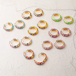 HECHENG, Colorful Flower Small Hoop Earrings Metal Enamel Flowers and Plants Circle Huggie Hoops Female Trendy Jewelry Gift