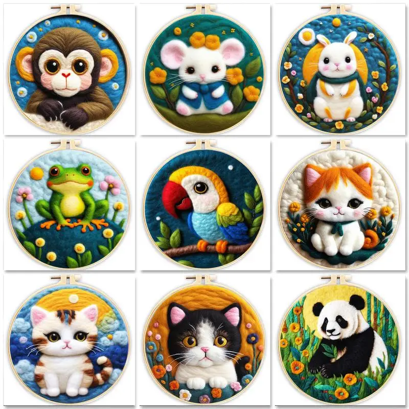 GATYZTORY Wool Felting Painting Creative Cat Animal DIY Wool Embroidery Kit DIY Wool Needle Felt Picture Kit Craft Painting Gift