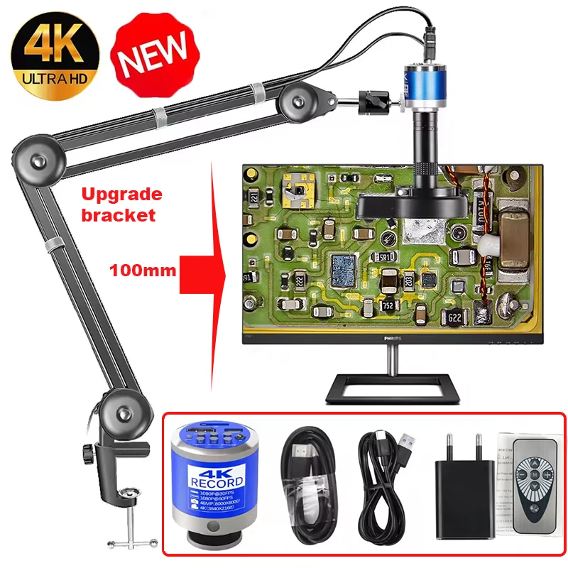 

Обновленный кронштейн 4K 48MP Type-C/USB HDMI цифровой микроскоп камера FULL HD 150X C-Mount для пайки печатных плат, измерения ремонта телефона