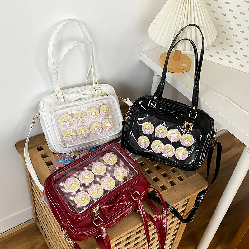 

Y2k Cute Bow Ita Bag Girl Transparent Messenger Bag Women Fashion Shoulder Crossbody Bag Ladys Diy Badge Tote Bag Lolita Handbag
