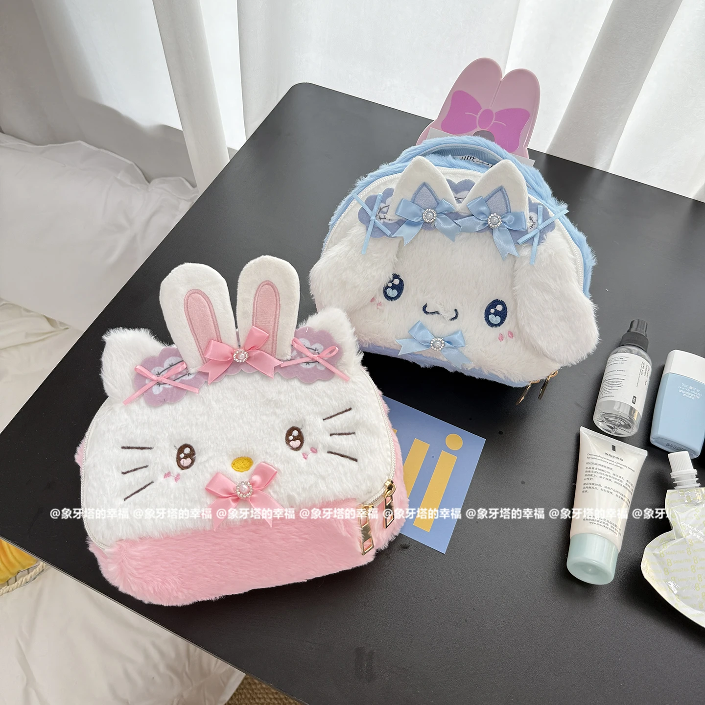 Urocza pluszowa kosmetyczka anime Hello Kitty Cinnamoroll Kuromi My Melody, miękka torba na kosmetyki do organizacji makijażu, pluszowa torba dla dziewczynki.