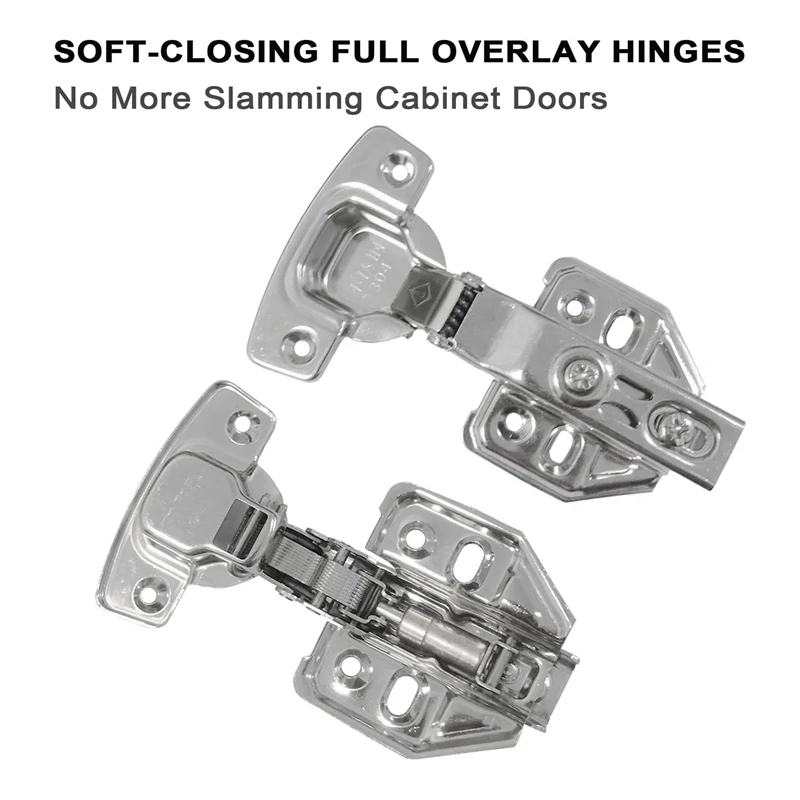 4Pack Cabinet Hinge Repair Plate With 2Pack Full Overlay Soft Closing Cabinet Hinges-Hinge Repair Kit Plate For Cabinet