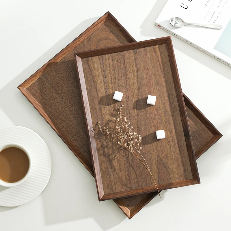 

Rectangular Walnut Wood Tray Solid Wood Tea Cup Tray Afternoon Tea & Coffee Storage Dish Home Dessert Serving Plate