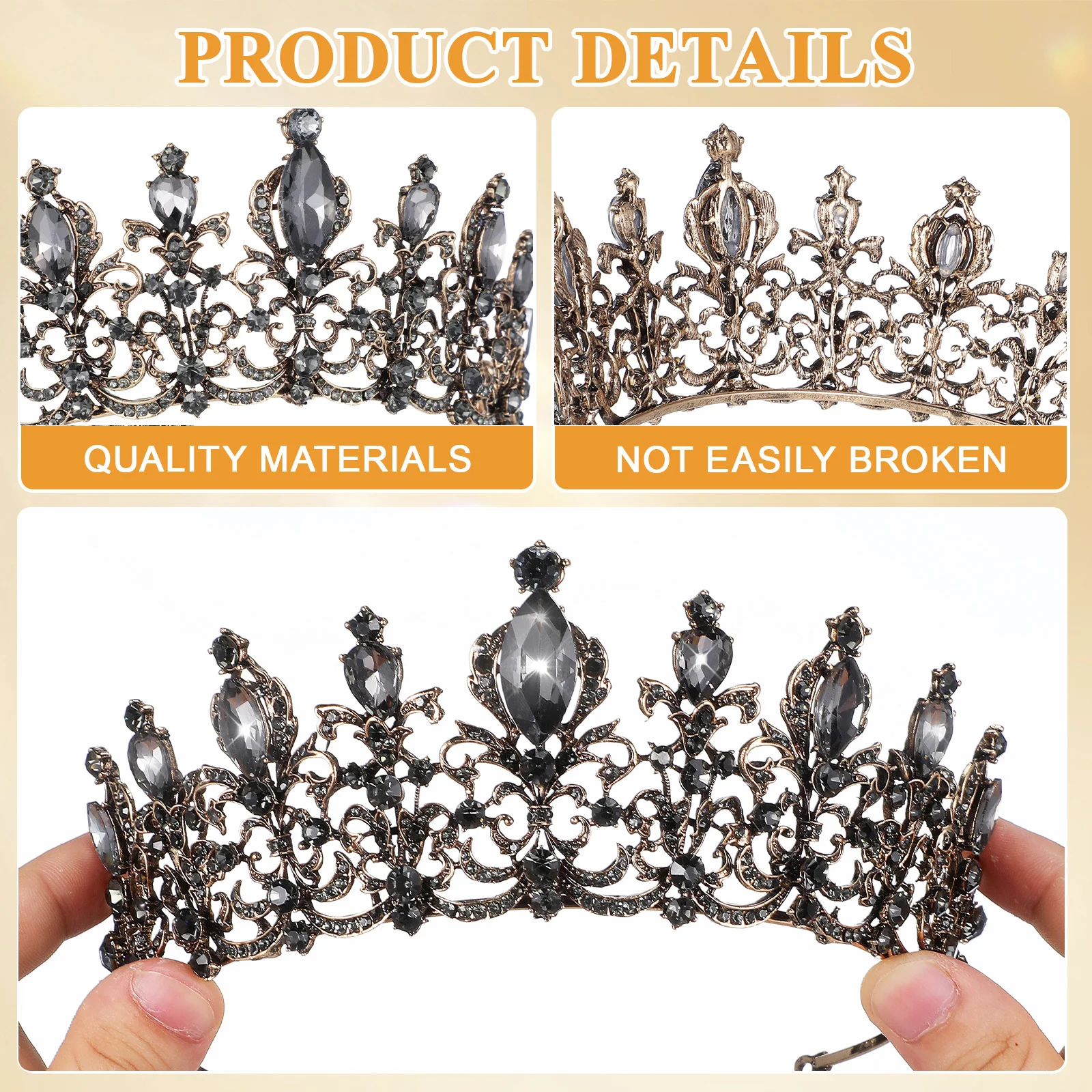 حجر الراين تاج الزفاف خمر الزفاف خوذة غطاء الرأس اكسسوارات للنساء هالوين حفل زفاف تاج #6