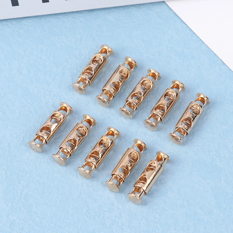 10Pcs of Metallic Spring Buckles with Twin Holes, Elastic Adjustment Cord Locks, Fastener Sewing Equipment