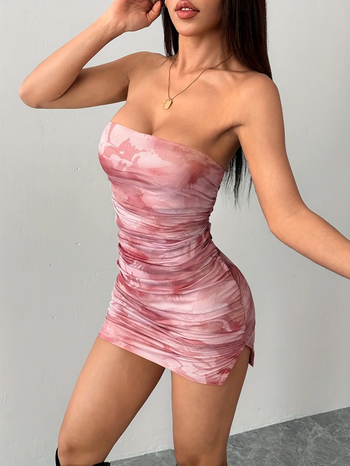 2023 Sommer Y2K Damenkleider Sexy Spaghettiträger Druckkleid Niedrige ärmellose Minikleider Schlankes schulterfreies Partykleid – Detail 7