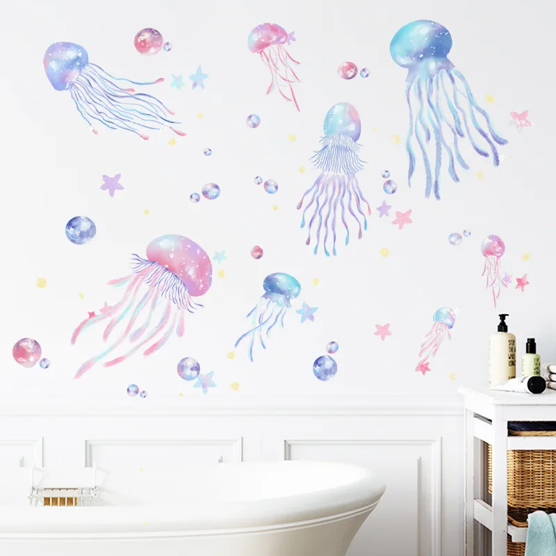 Jellyfish Vinyl Tile Child Wall Sticker For Baby Room Decoration Bathroom Accessories Adhesive Wallpaper  Wall Decor Room Decor