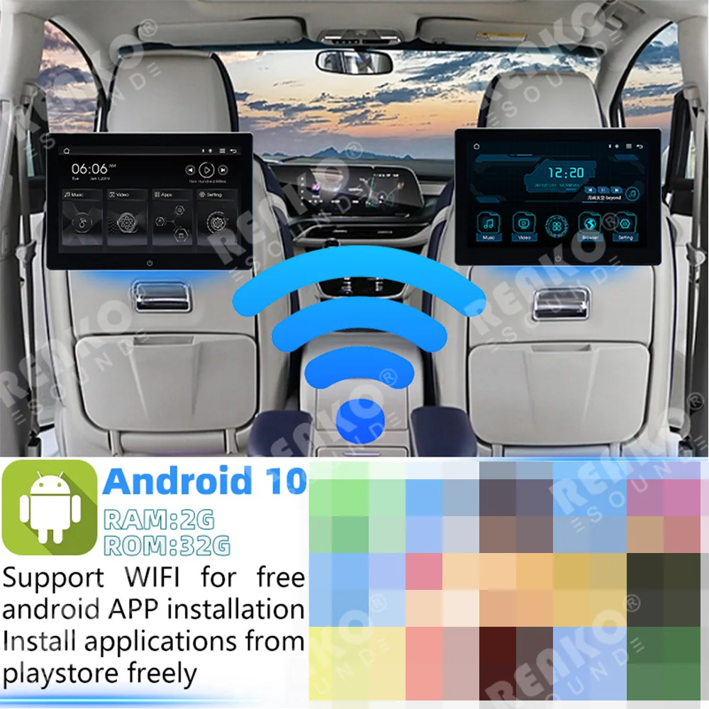 REAKOSOUND 10.1inch Car Headrest Monitor 2+32GB Rear Seat Monitor Headrest TV Android 10 WiFi Multimedia Video Movie Player GPS