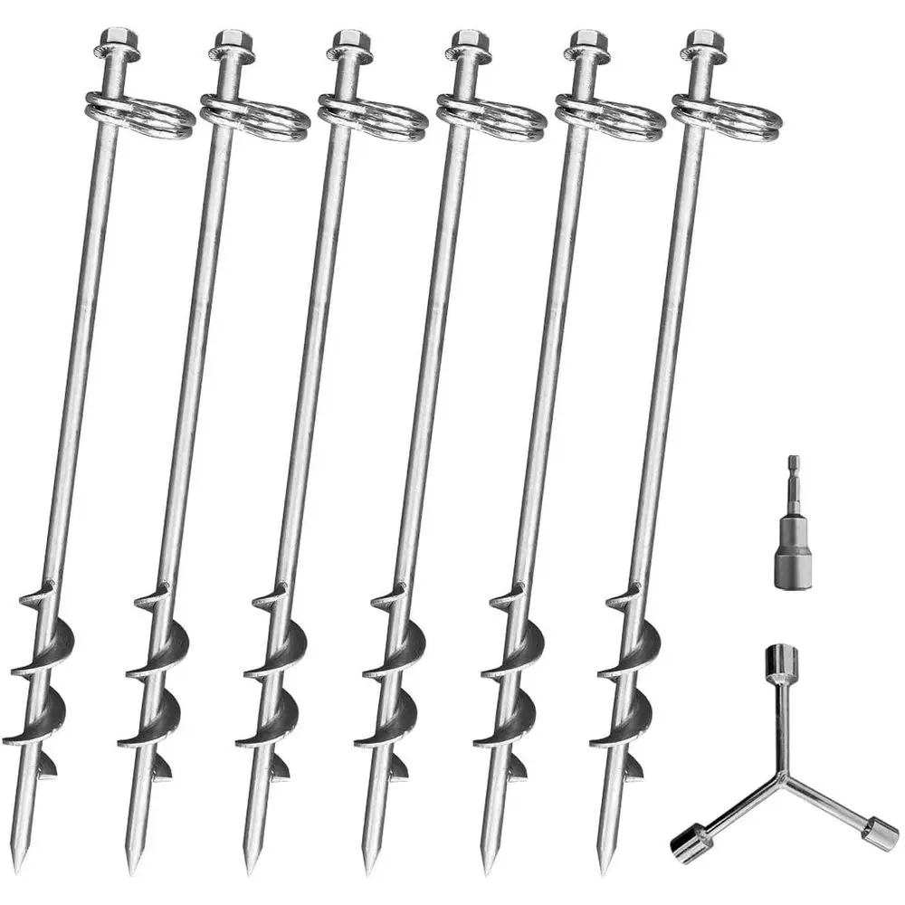 

Набор грунтовых винтовых креплений (16 дюймов, 6 шт.) - Оцинкованные сверхпрочные колышки для палаток с двойным креплением в любом направлении, а также для качелей и тентов.
