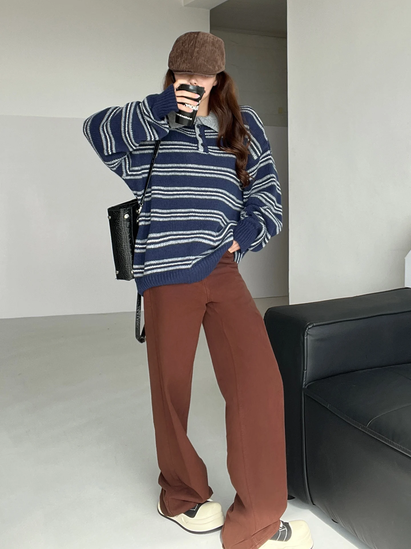 

American Sle High Waist Wide Leg Long Jeans Women's Loose Straight Cut Slimming Casual Cotton Denim Trousers