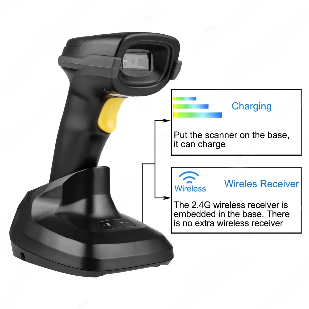 Pemindai Kode QR Portabel Genggam 2D USB Berkabel Pembaca Kode Batang dengan Dudukan untuk Windows Dan Android