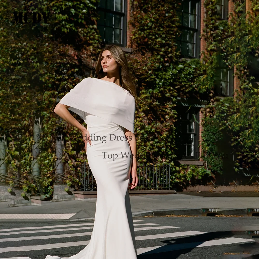 

MCDV Satin A-Line Wedding Dresses For Women Detachable Sleeve Vintage Bride Gown Applique vestido de novia boda civil Customized