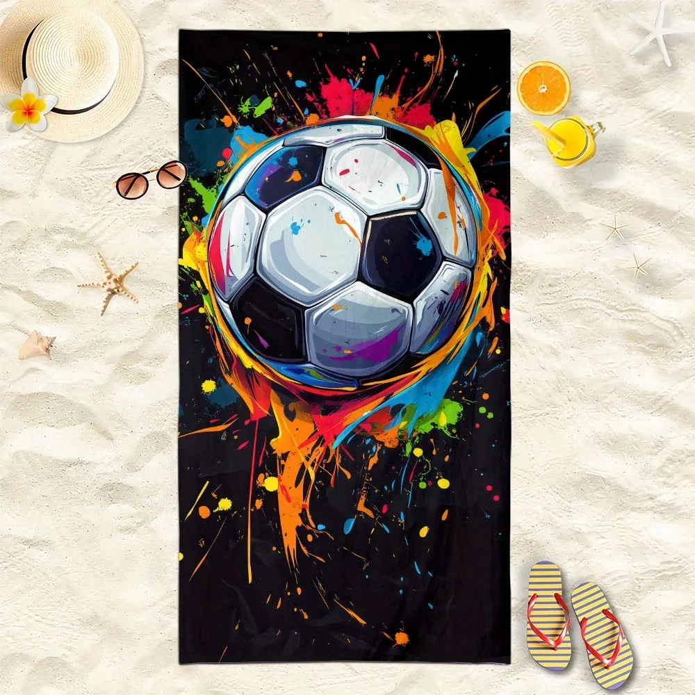 Football Soccer Design Beach Towel, Microfiber Quick Dry Absorbent Lightweight Versatile for Pool Travel Yoga Camping view 3