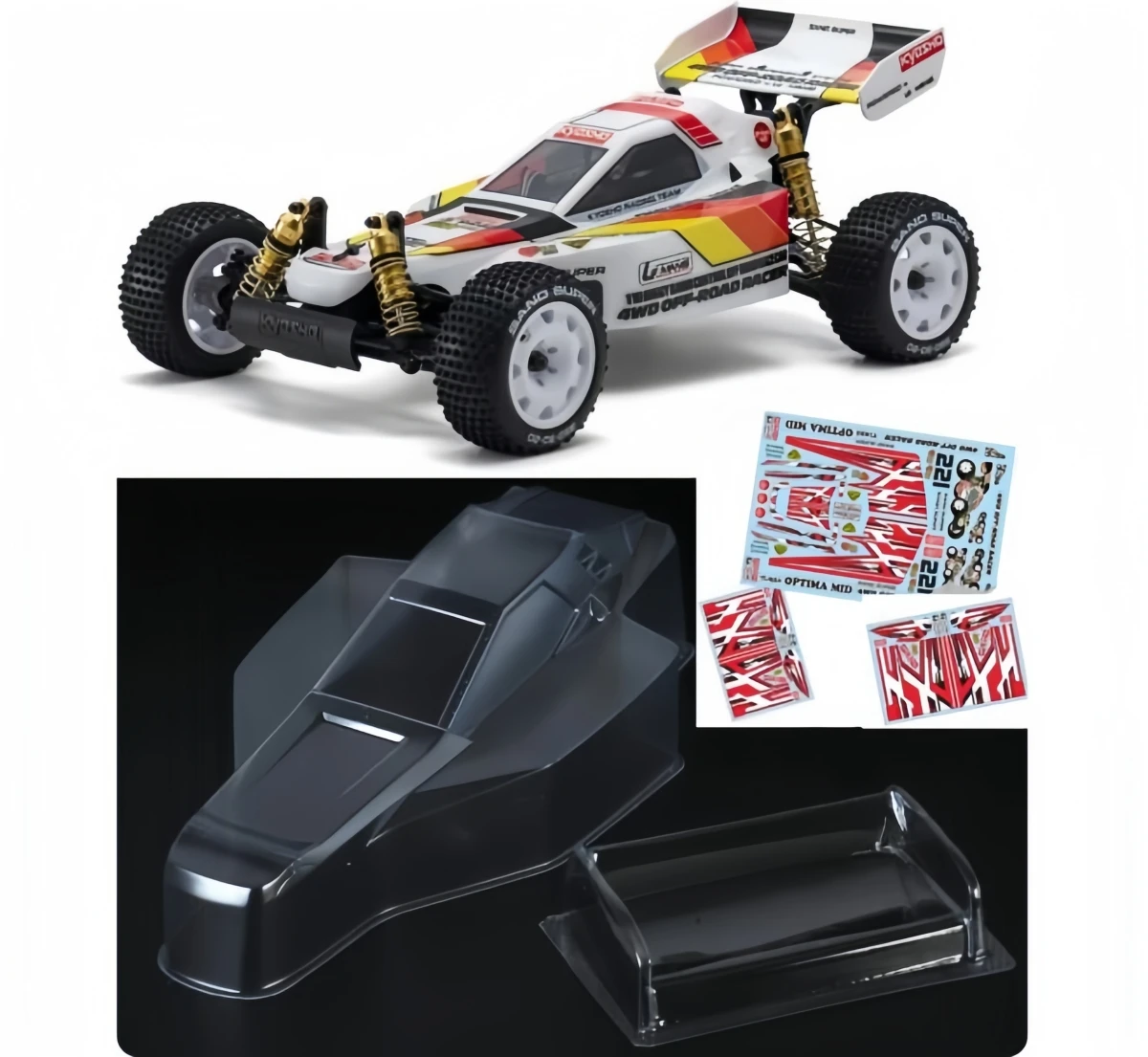 Kyosho Optima 1/10 Scale 4WD Electric Buggy Clear RC Body Shell With Sticker