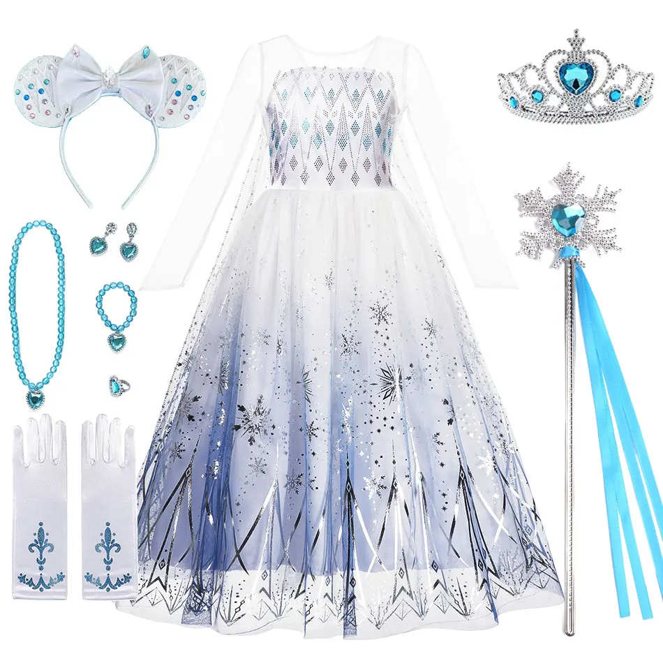 

Frozen Movie 2 White Elsa Costume Girls Cosplay Snow Queen Princess Dress Toddler 2024 Birthday Party Children Day Fancy Frock