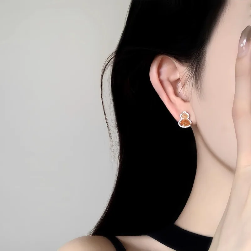 Classic gradient crystal gourd earrings for women unique and luxurious Orange exquisite earings stud suitable for daily jewelry