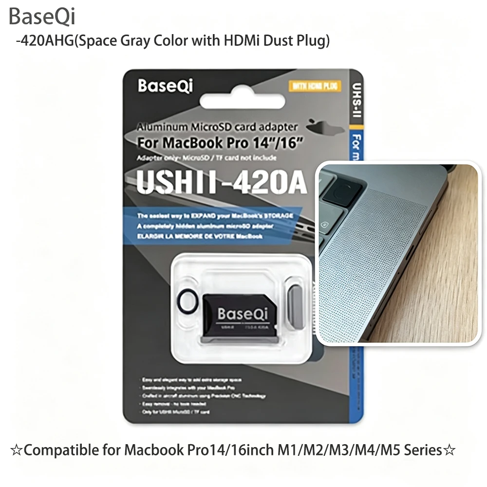 baseqi-for-macbook-pro14-16inch-year2021-2026-aluminum-microsd-card-adapter-space-gray-color-reader-with-hdmi-dust-plug-420ahg