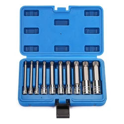 10 Piece 4 Inch Spline Tip Bit Socket Set M-Type Universal Sleeve M4-M18 Triple Square Spline Bit Socket Set