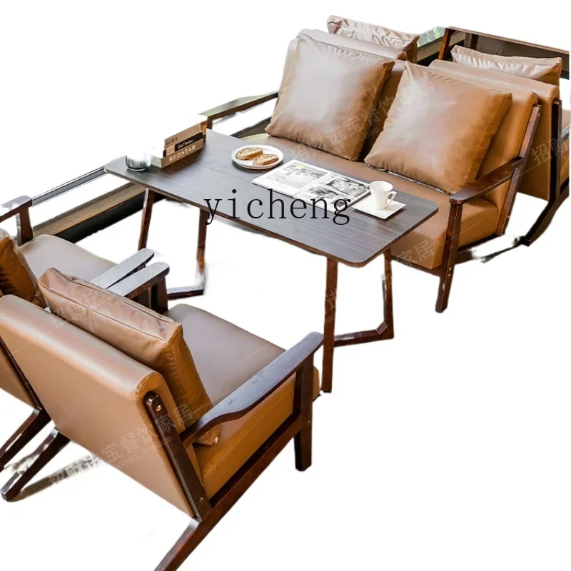 

Milk Tea Shop Table and Chair Combination Retro Coffee Shop Sofa B & B Reception Area Negotiation Wooden Lounge Chair