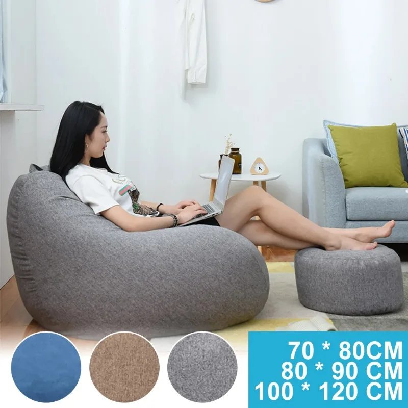 NEW Large Small Lazy Sofas Cover Chairs without Filler Linen Cloth Lounger Seat Bean Bag Pouf Puff Couch Tatami Living Room