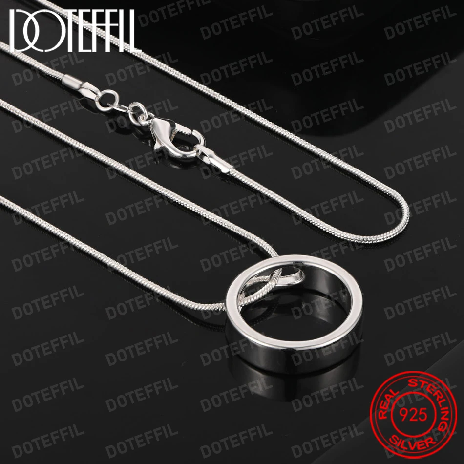 925 Sterling Silver Simple Round Pendant Necklace for Women, Fashionable Wedding/Engagement Party Jewelry