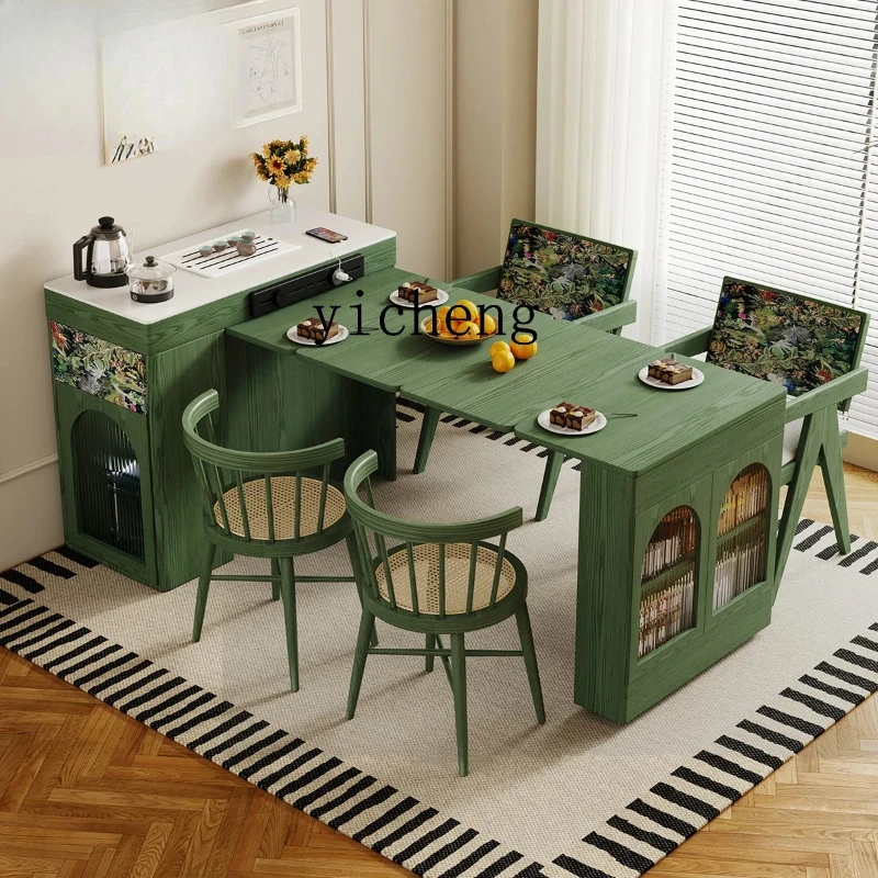 

LSL retractable dining table Solid wood island dining table Integrated folding dining Multifunctional tea table
