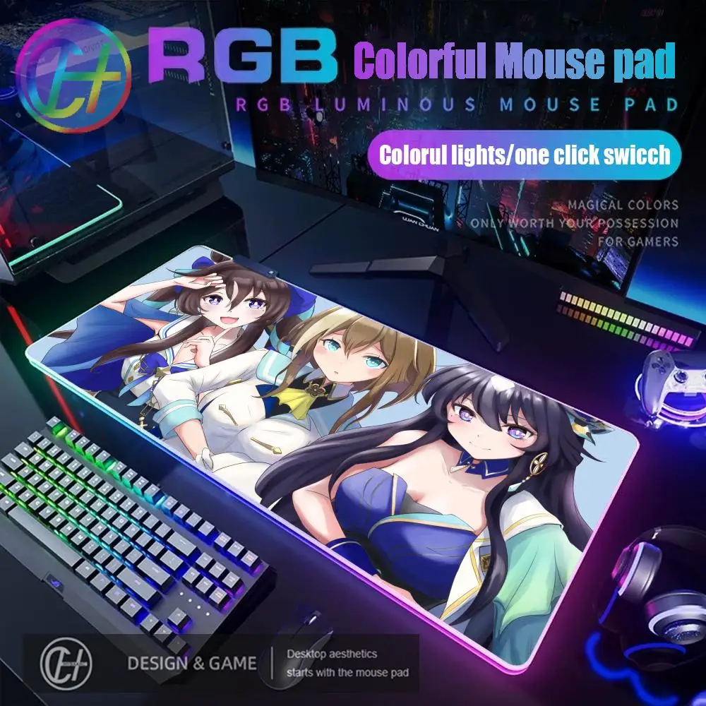 

HYBXAXC Umamusume Pretty Derby Game Mouse Mat Desk Mat With Pad Gaming Accessories Prim RGB Gaming Mat HD Gamer Large LED Light