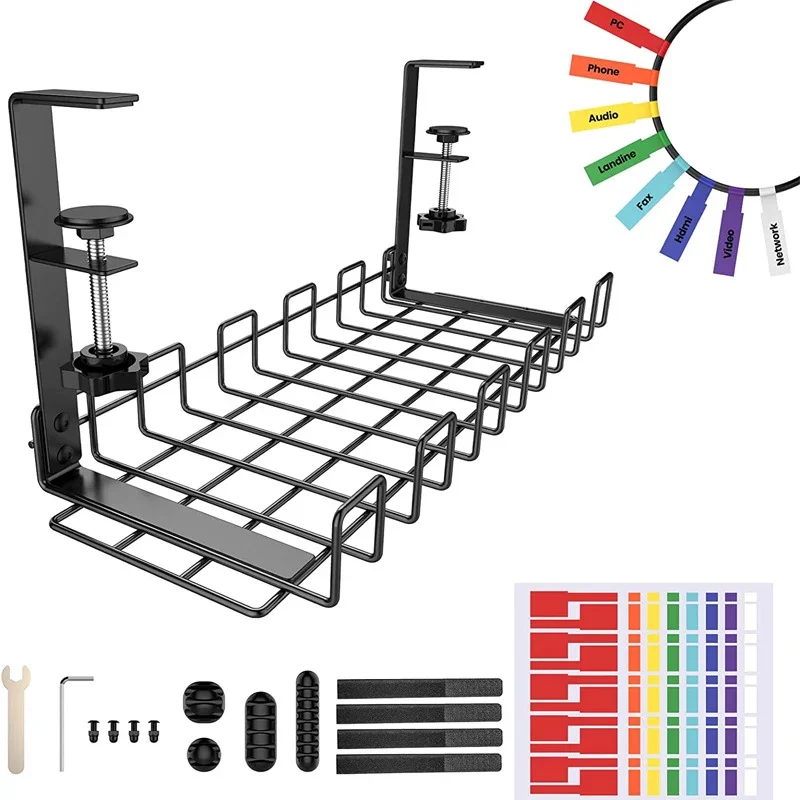 No Drill Cable Management Kit Adjustable & Removable Wire Organizer Under Desk with Ties for Office Home No Damage to Desk