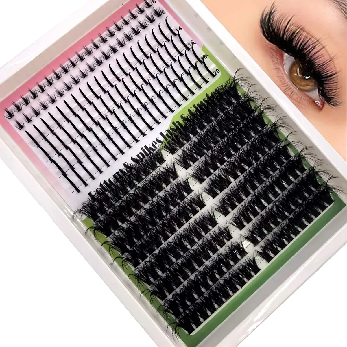 HBZGTLAD DIY Clustered False Eyelash Spikes14Rows Mixing Set 0.07mm 6-20mm Mix, D Curly Natural Fluffy Style, Dramatic Eyelashes
