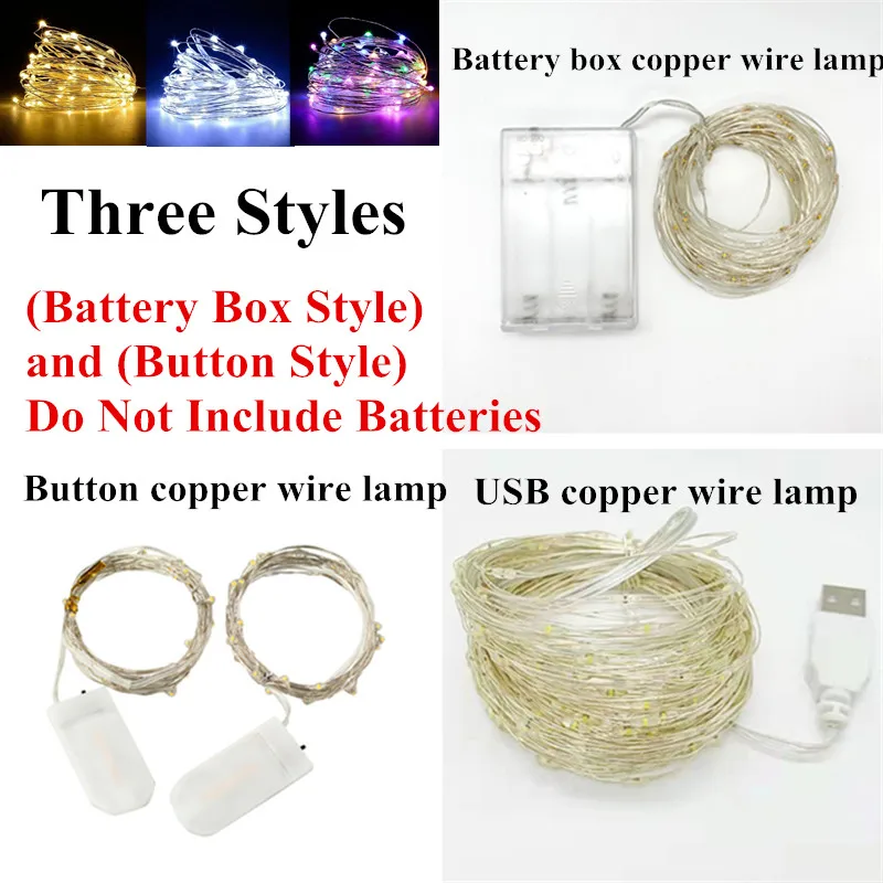 Guirnalda de luces LED de 2M, 5M, 10M, 30M, cable de cobre alimentado por USB/batería, para decoración de fiestas, bodas y Navidad