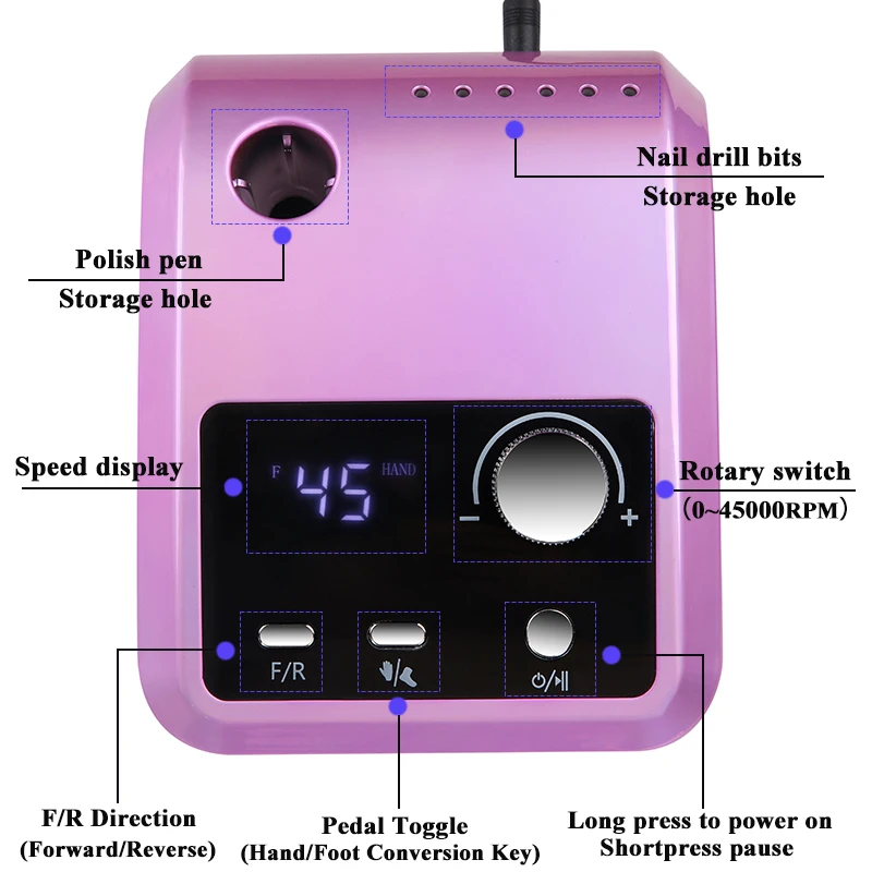 30 ワット 45000RPM ネイルドリルマシンキットプロフェッショナルネイル旋盤サンダー大型液晶画面電気マニキュアポリッシャー爪用
