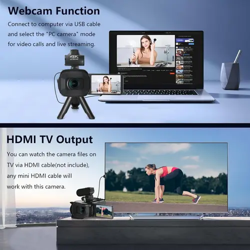 Imagen 2 del producto Videocámara 64MP 4K 4,0 pulgadas 270 °   Gire la cámara de vídeo digital profesional de Youtube Livestream Wifi Webcam de la pantalla táctil 18X 4K UHD